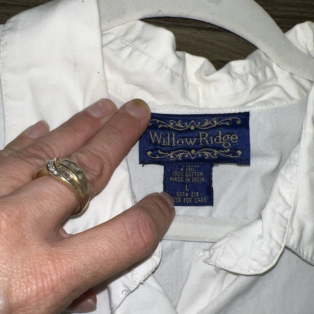 VTG Womens Size L Button Up Long Sleeve Collared Blouse Embroidered Cottagecore - Picture 4 of 6